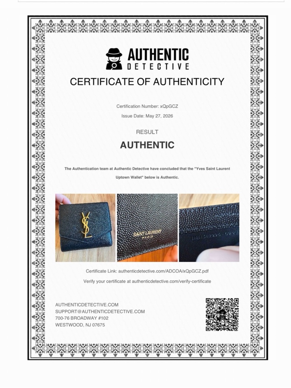 Saint Laurent UpTown Compact Wallet Black Grain Leather w/ Gold Hardware $630 - Picture 16 of 16